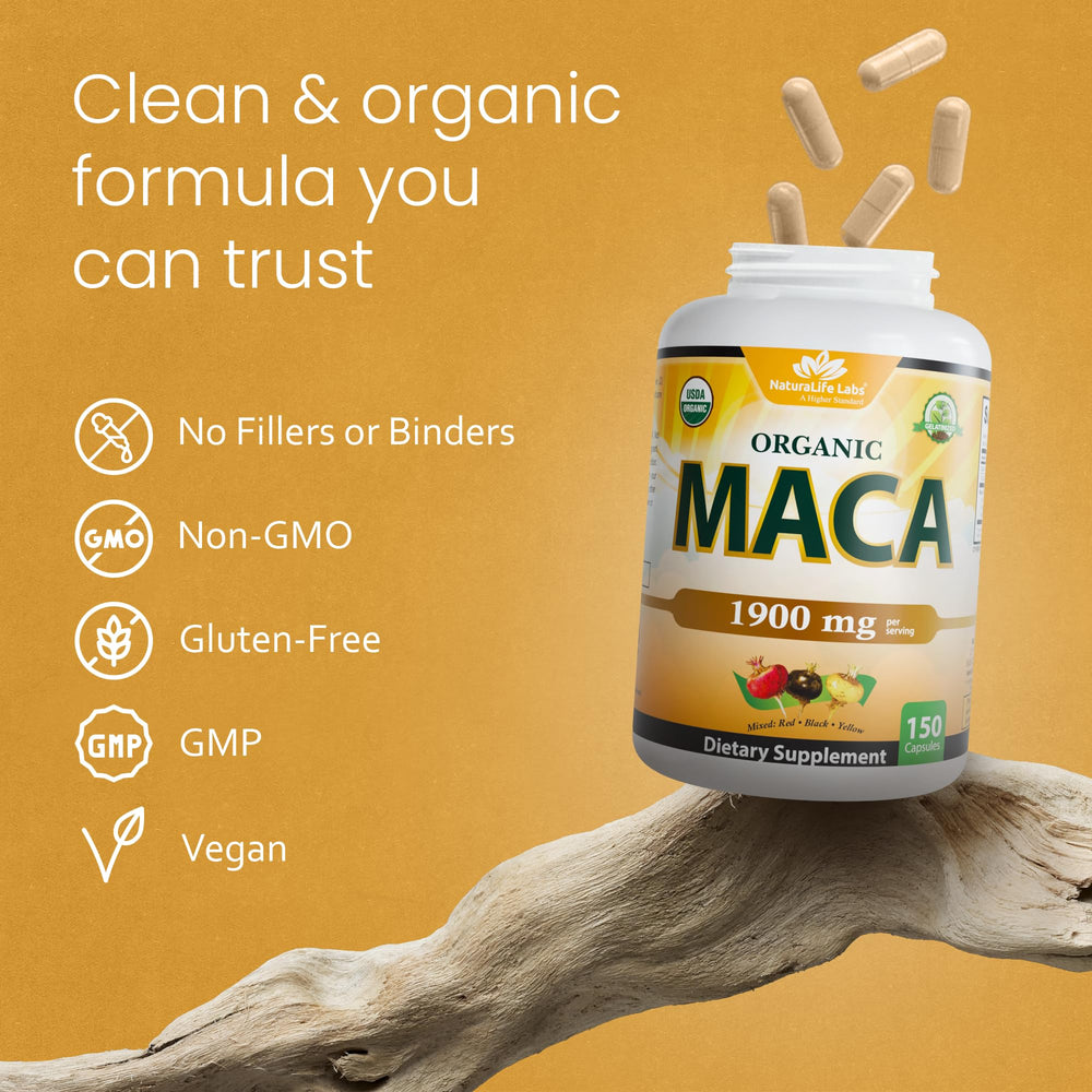 NaturaLife Labs Maca gelatinized processing highlights easier digestion.