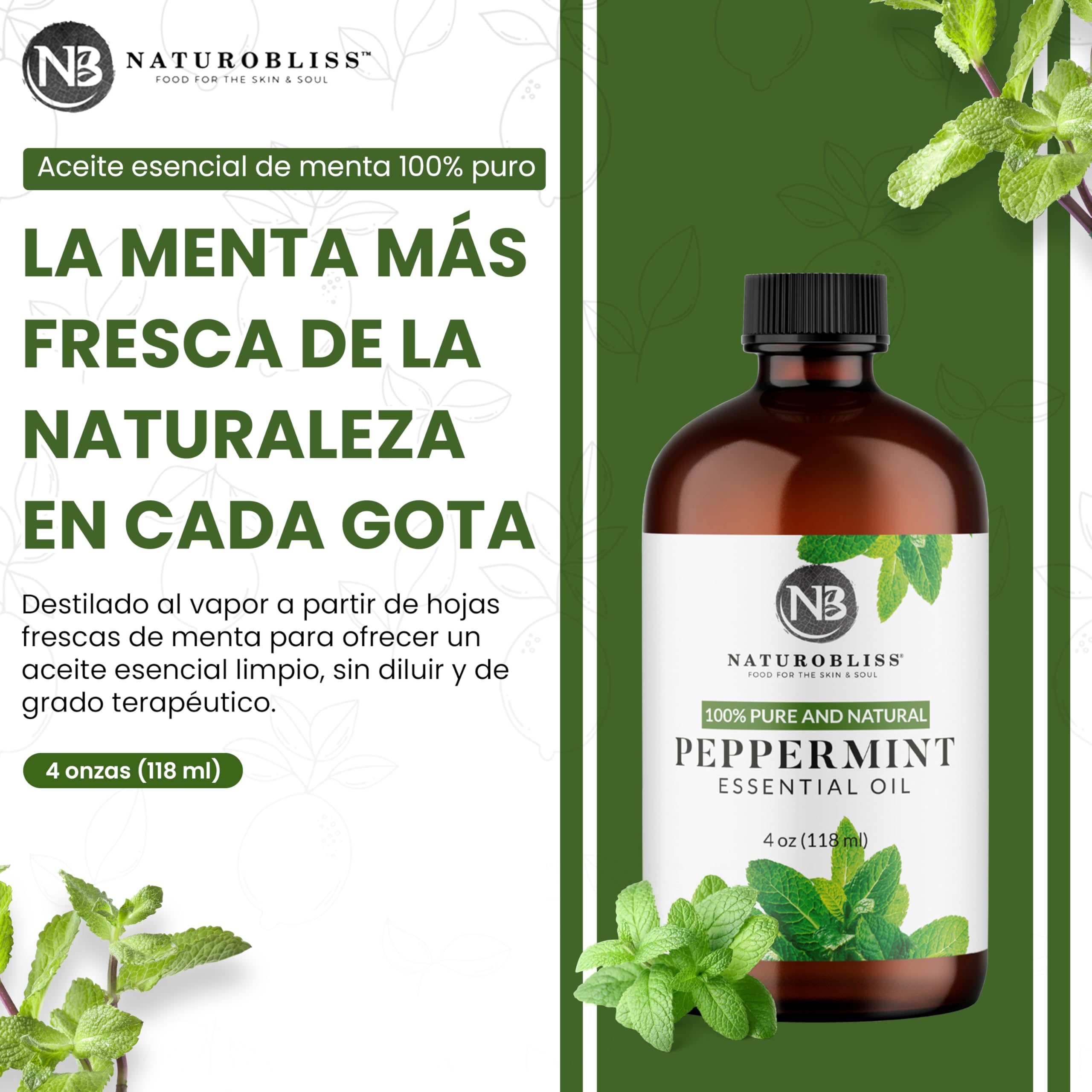 NaturoBliss peppermint oil with dropper cap for easy, precise dosing.