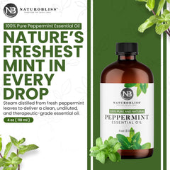 NaturoBliss peppermint oil in UV-protected glass preserving potency.