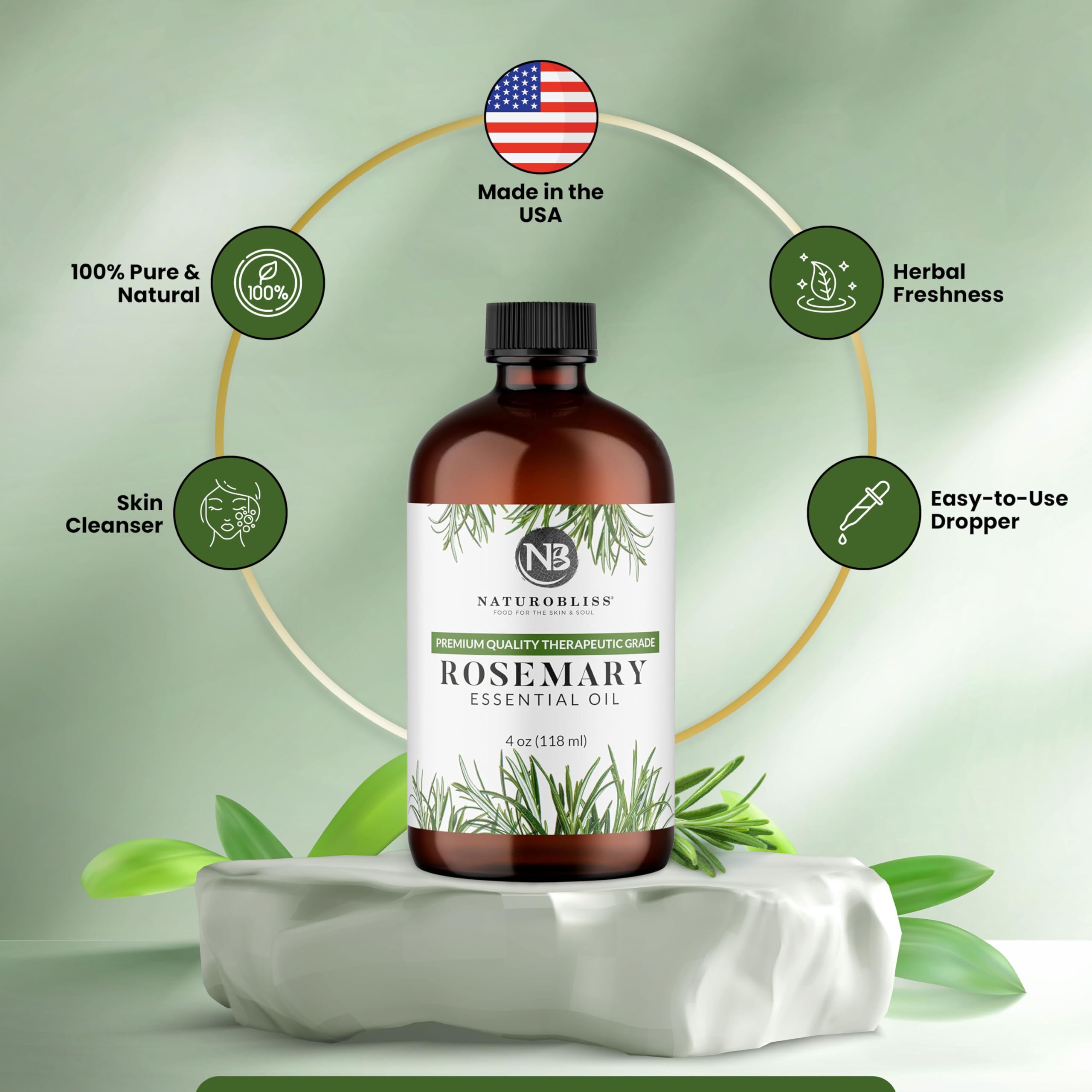 Diffuser scene with NaturoBliss rosemary oil for a refreshing ambiance