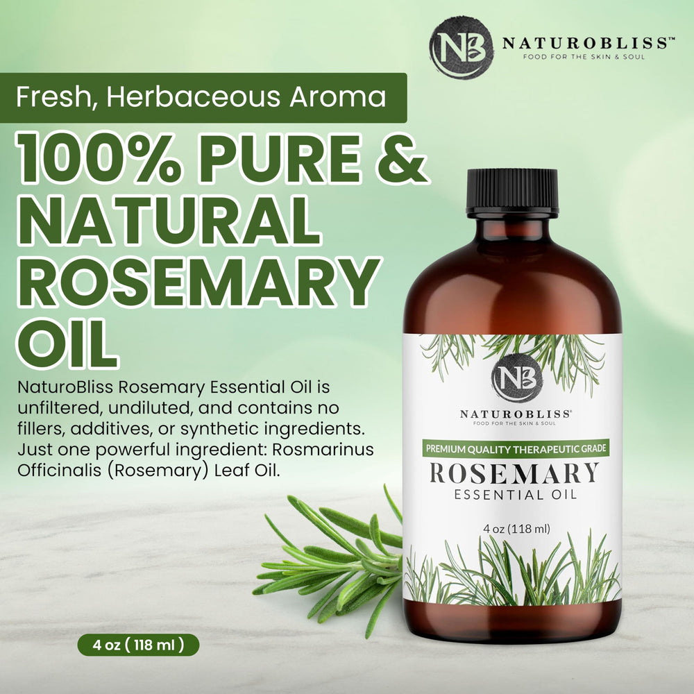 Close-up of NaturoBliss rosemary oil dropper releasing aroma