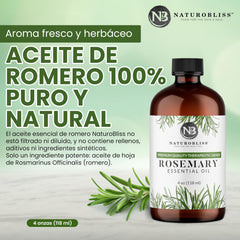 NaturoBliss rosemary oil therapeutic grade label indicating premium quality
