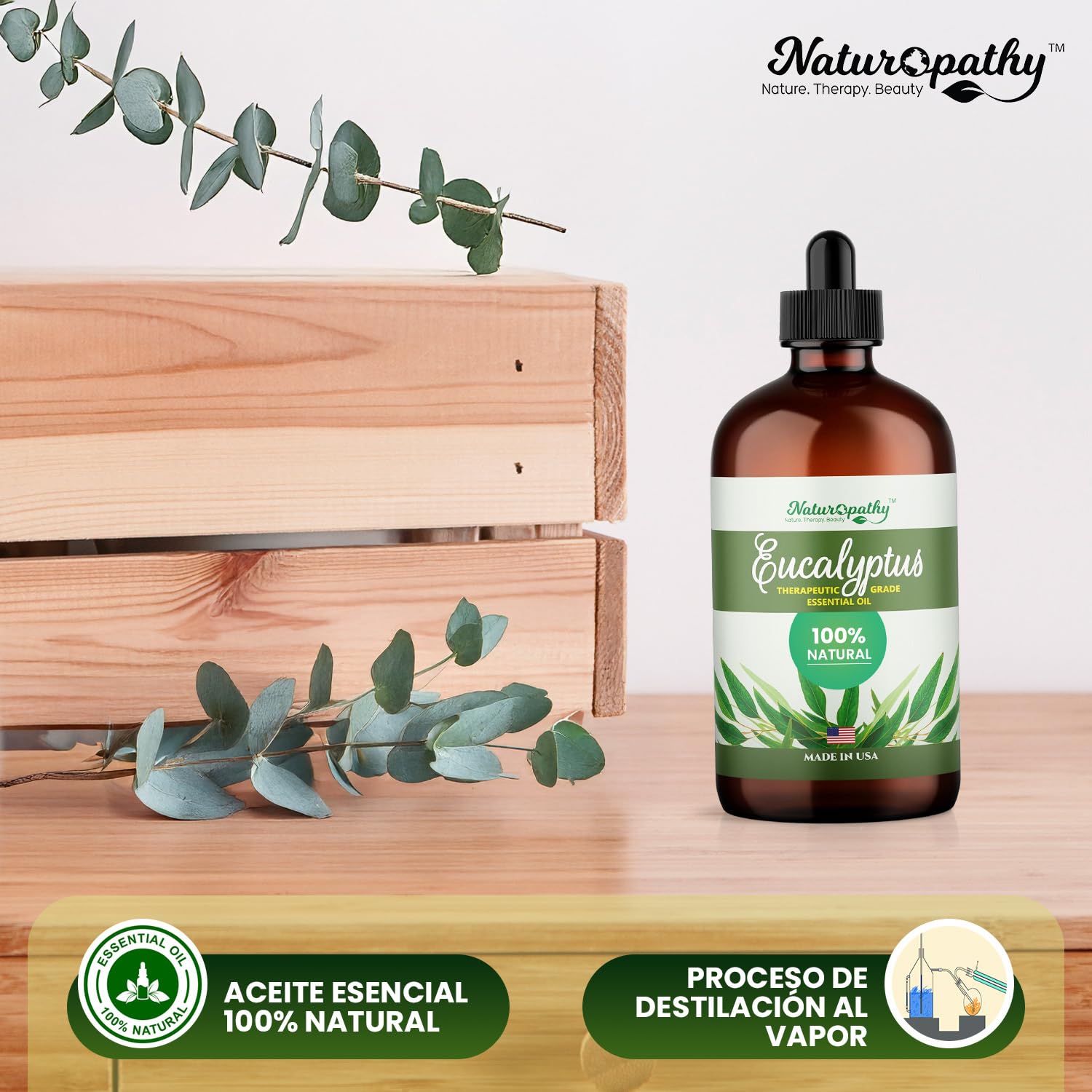 Naturopathy Eucalyptus Oil in garden scene for outdoor scent