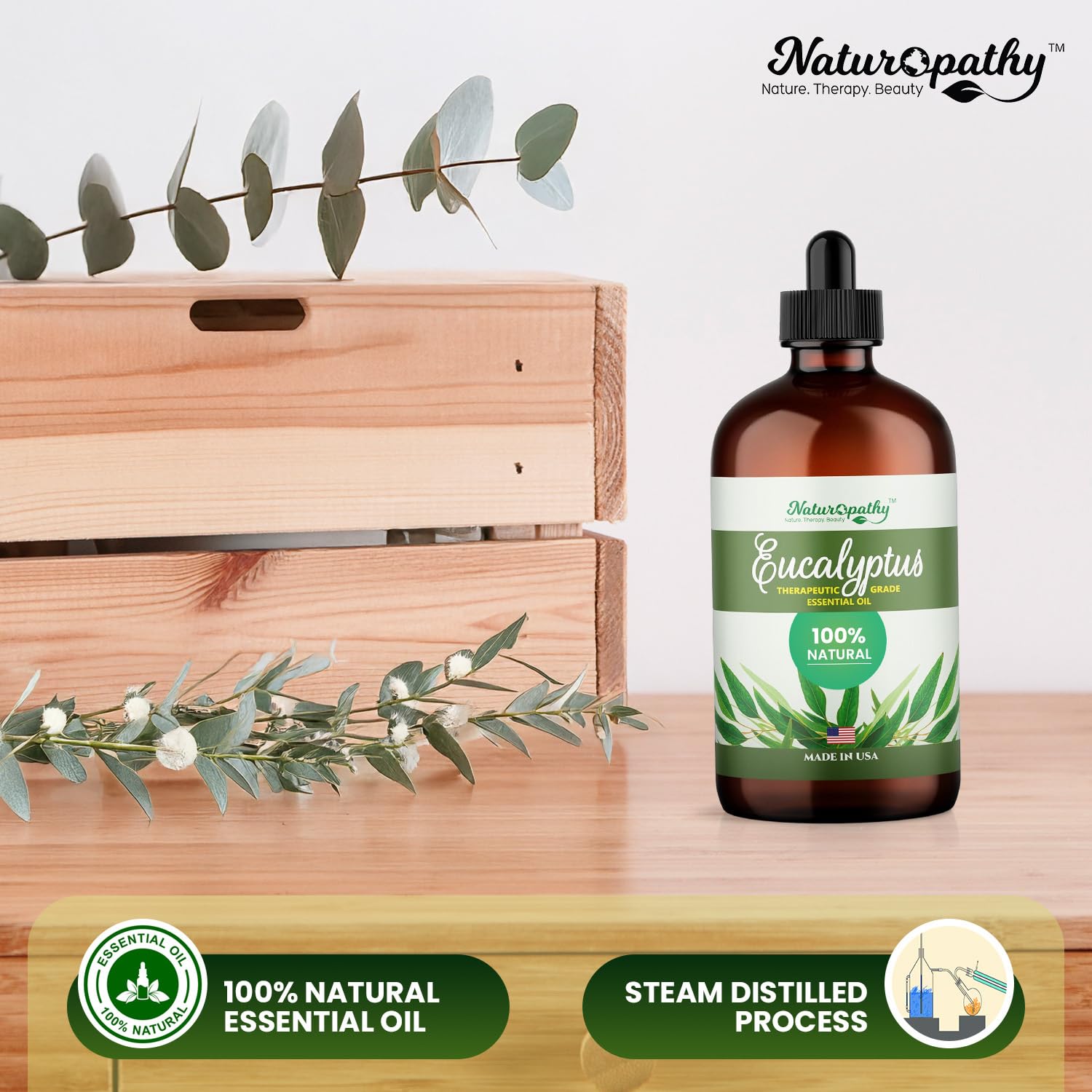 Naturopathy Eucalyptus Oil at office desk for stress relief