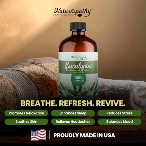 Naturopathy Eucalyptus Oil packaging highlights premium quality and safety