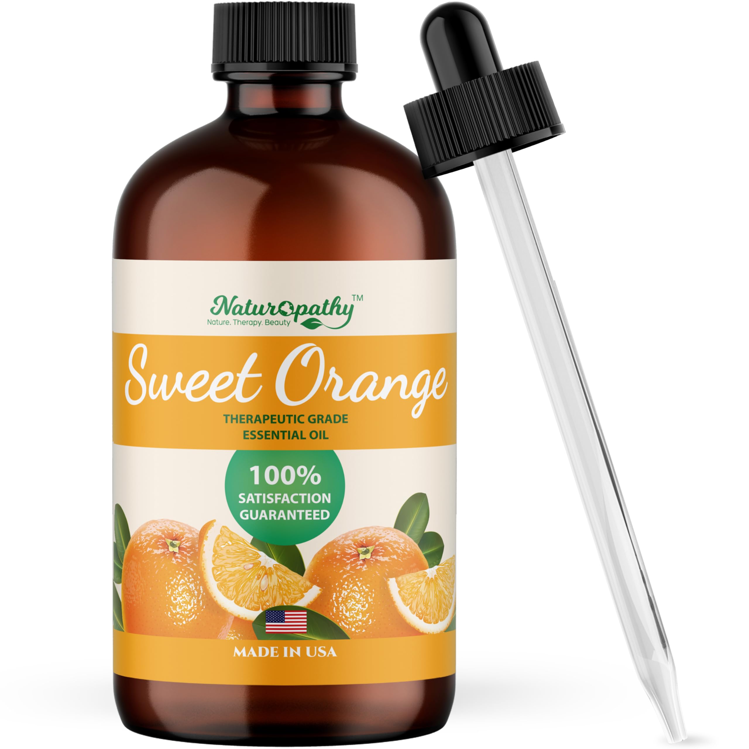 Naturopathy Sweet Orange Oil bottle with glass dropper for precise dosing