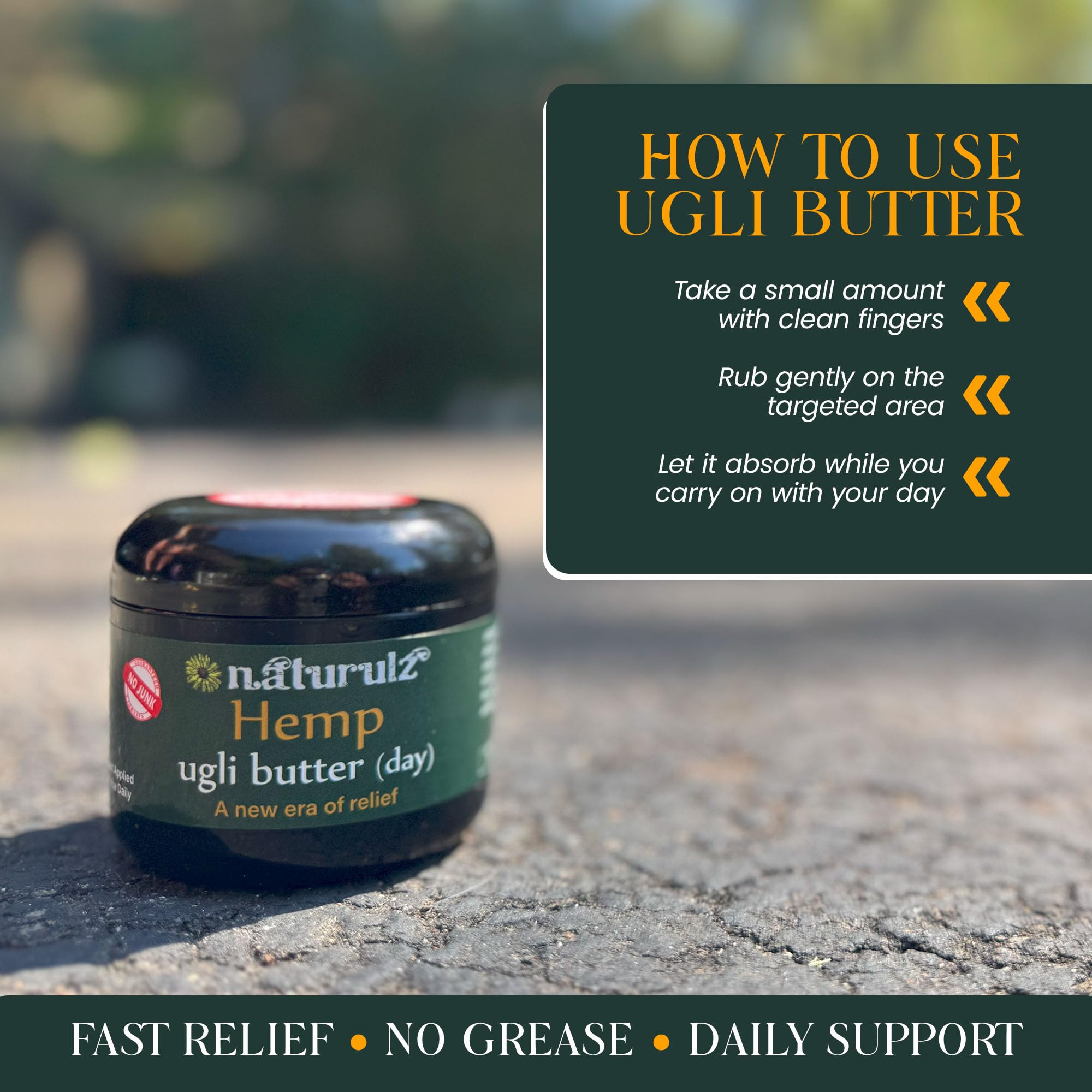 Hands applying Ugli Butter Daytime to tense shoulder muscles
