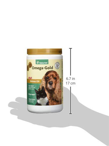 NaturVet Omega-Gold Plus label highlights DHA and EPA for skin and coat support.