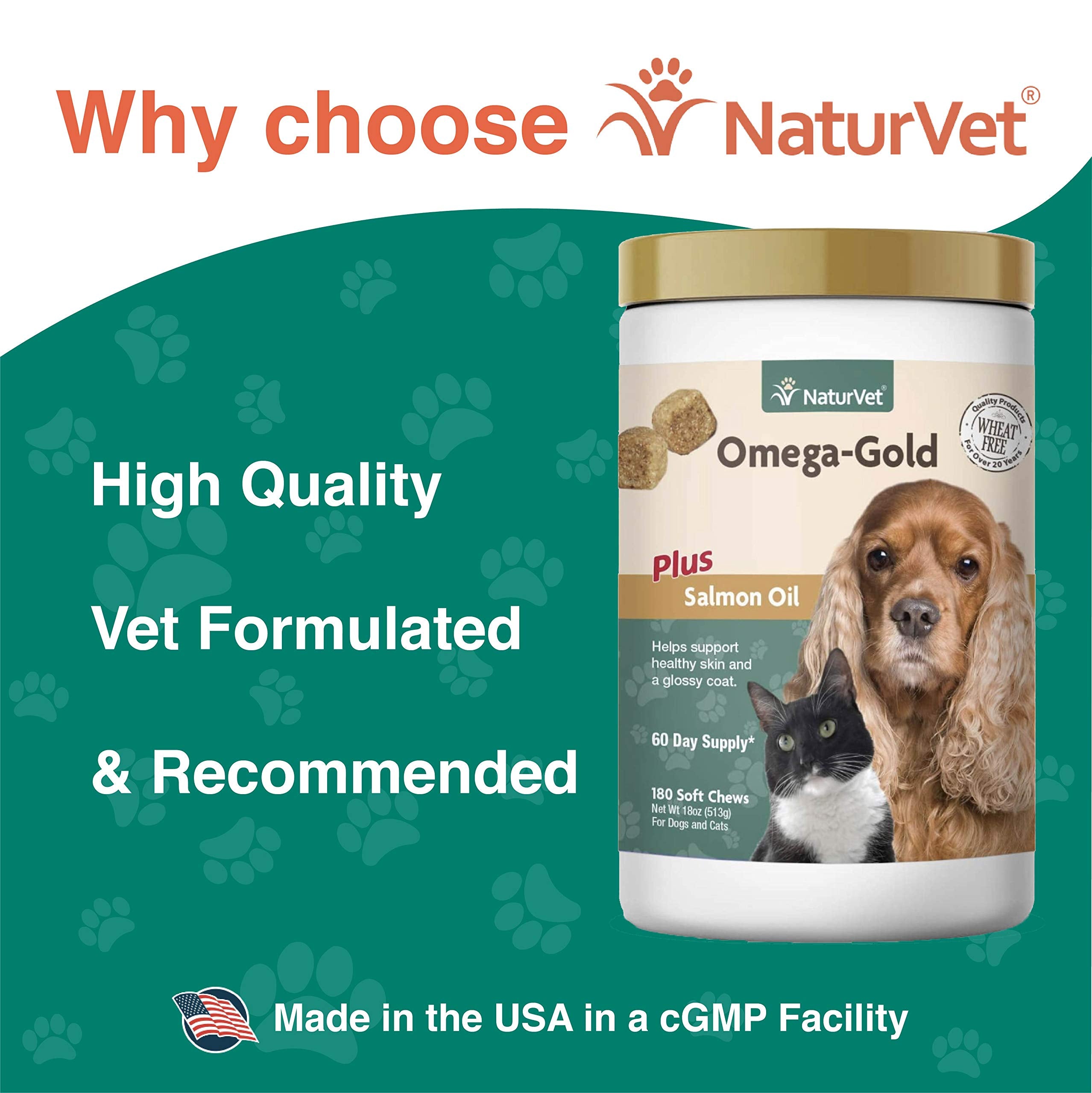 NaturVet Omega-Gold Plus wheat-free chews suitable for dogs and cats.