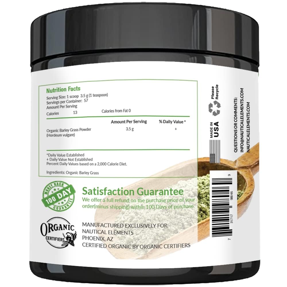 Nautical Elements Barley Grass Powder diluted in water with a vibrant green hue