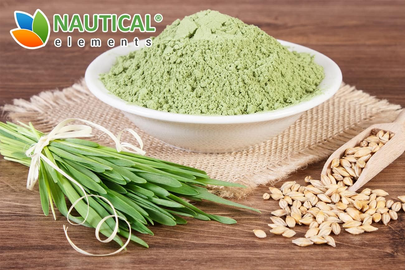 Nautical Elements Barley Grass Powder USA-origin image reinforces clean, non-GMO credentials