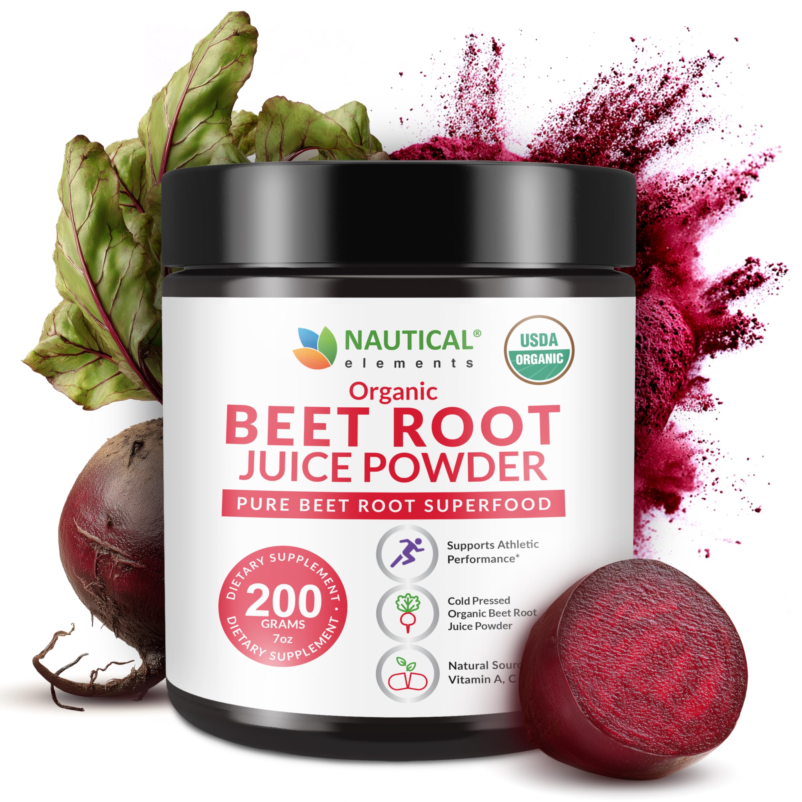Nautical Elements beet juice powder bottle for easy daily nutrition.