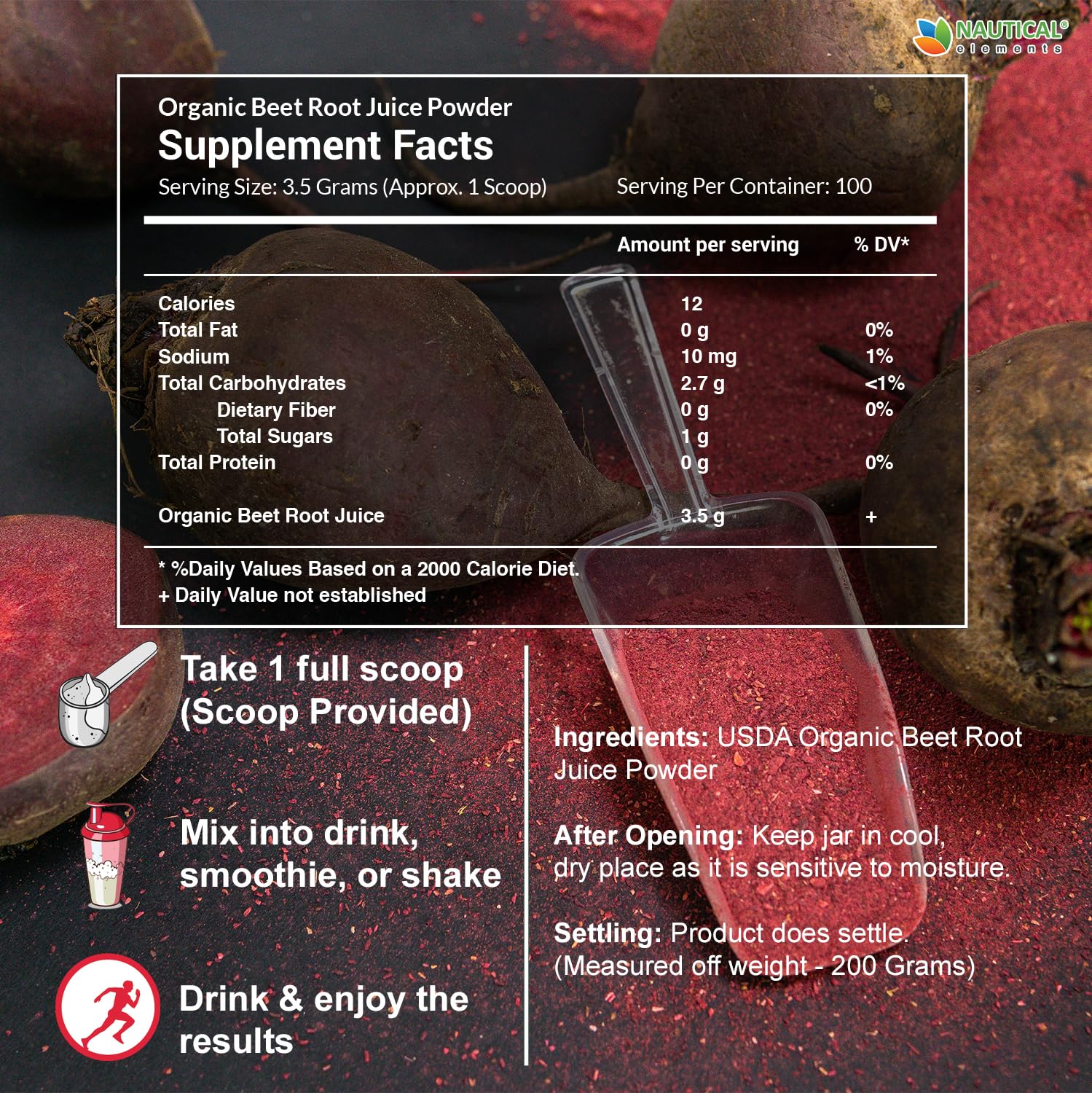 Nautical Elements organic beet raw-press process visual highlights freshness and nutrients.