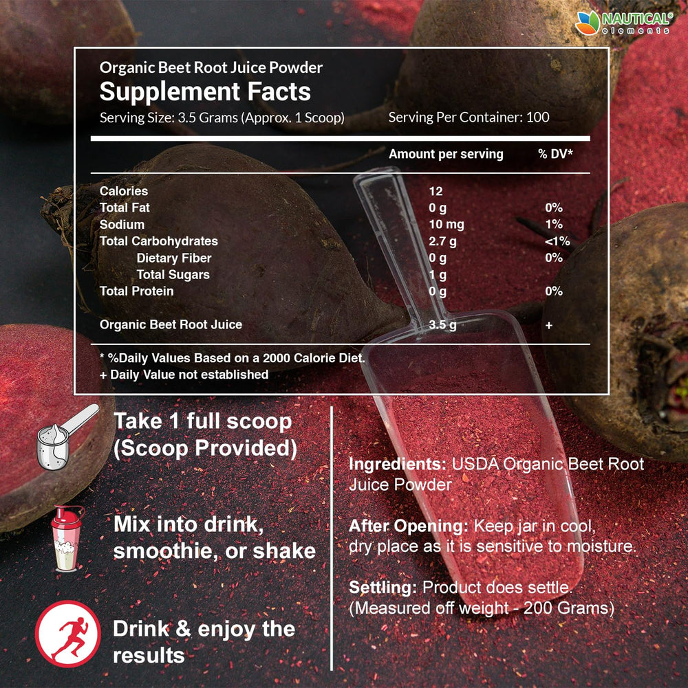 Nautical Elements organic beet raw-press process visual highlights freshness and nutrients.