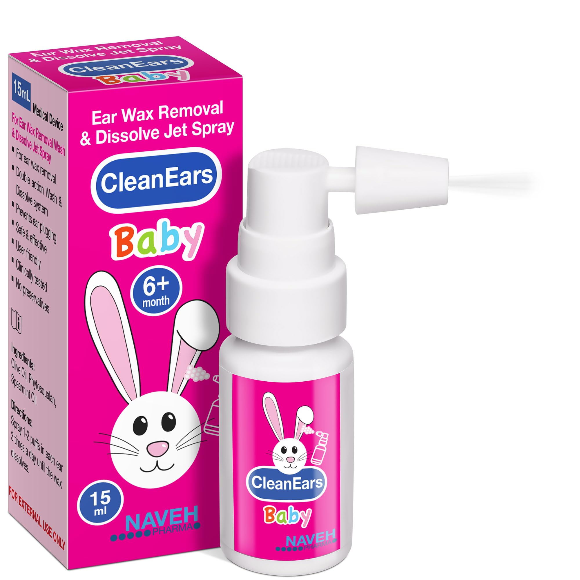 NAVEH PHARMA CleanEars Baby bottle pour for easy, mess-free ear care.