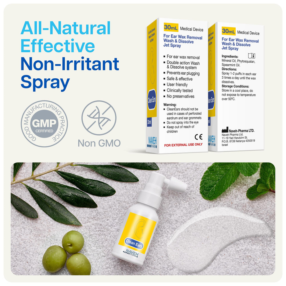 NAVEH PHARMA CleanEars wax dissolving action aids removal.