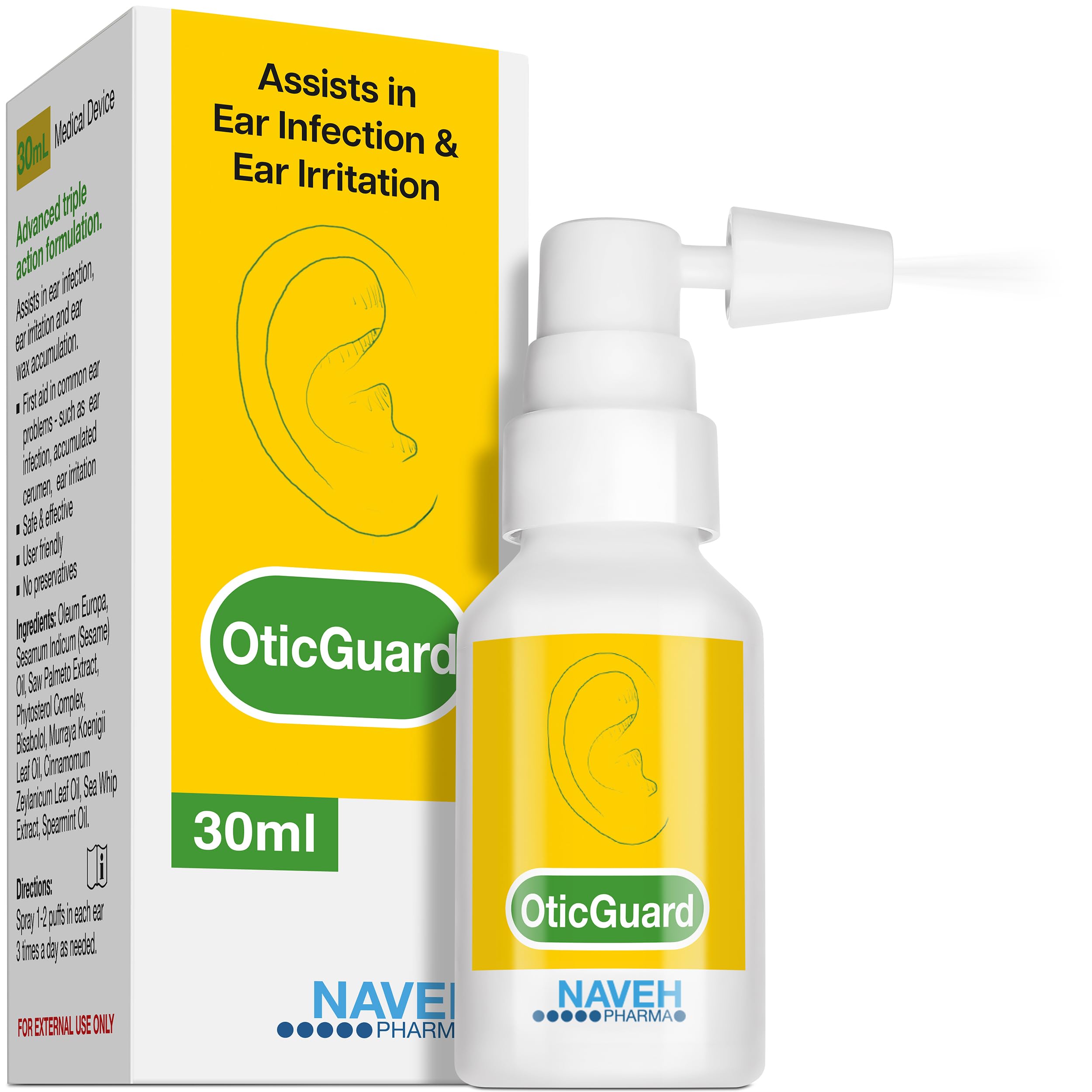 NAVEH PHARMA Otic Guard bottle pour demonstrates natural ear care for sensitive ears
