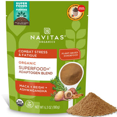 Navitas Organics adaptogen blend in bag front, ready for daily resilience support.