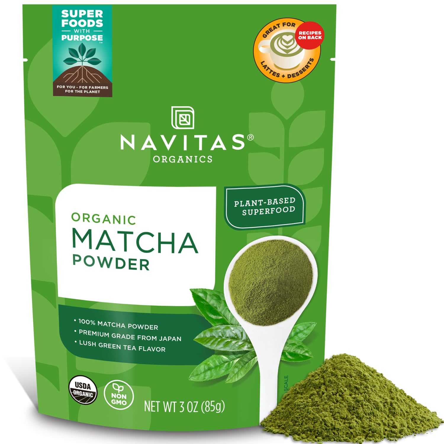 Navitas Organics Matcha Powder packaging on a clean surface, highlighting premium quality for daily rituals.