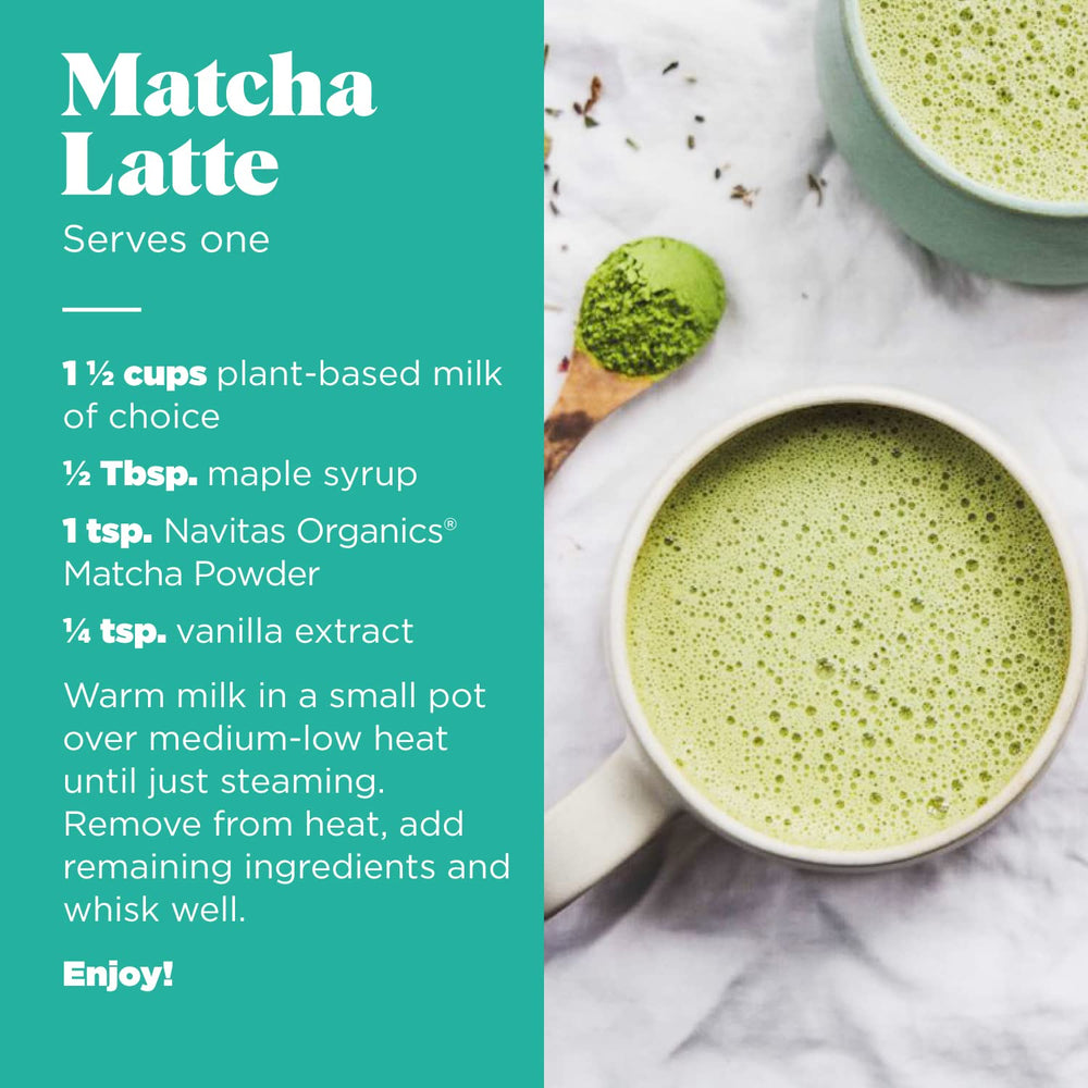 Navitas Matcha in a cup, offering balanced energy and calm focus.