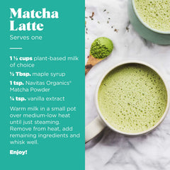 Navitas Matcha in a cup, offering balanced energy and calm focus.