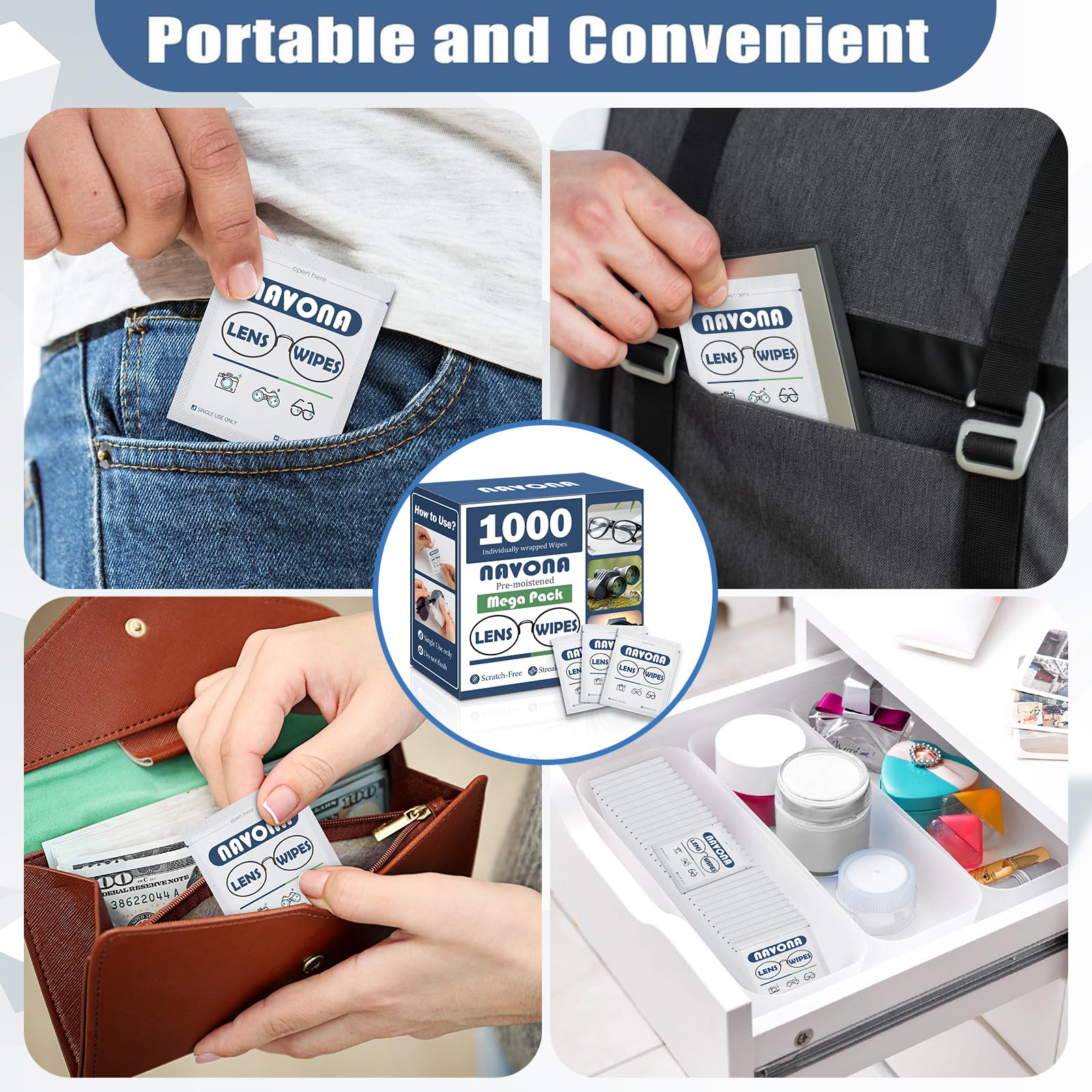 Navona wipes for eyeglasses, sunglasses, and camera lenses
