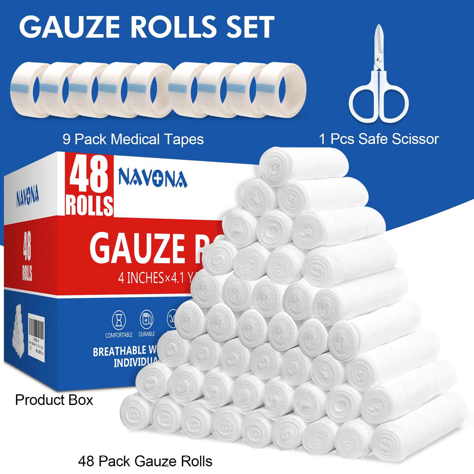 Navona gauze roll, lint-free to keep fibers away from wounds