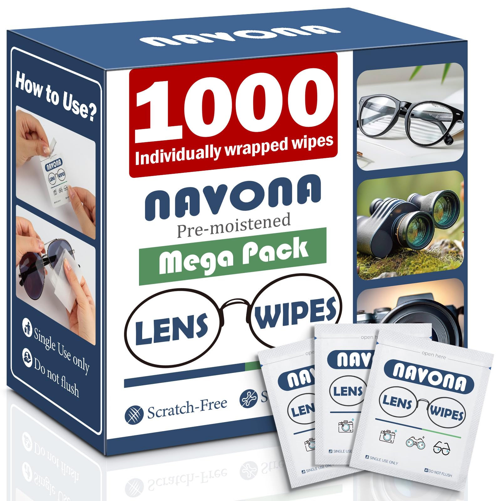 Navona lens wipes bulk pack box for quick glasses cleaning