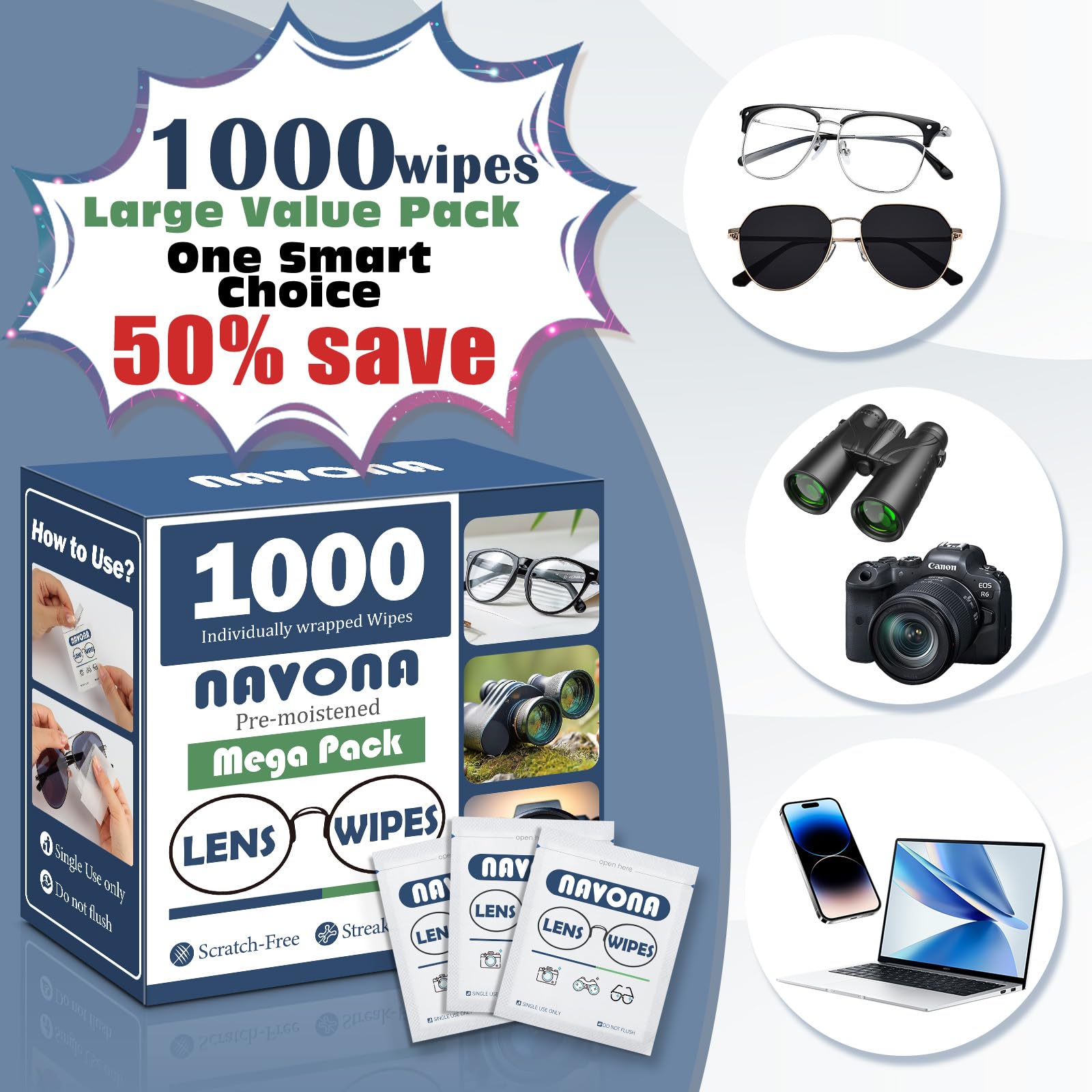 Navona pre-moistened eyeglass wipes for on-the-go cleaning