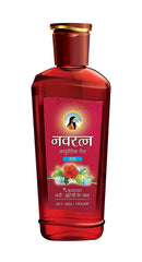 Scalp massage scene with Navratna oil providing cooling relief.