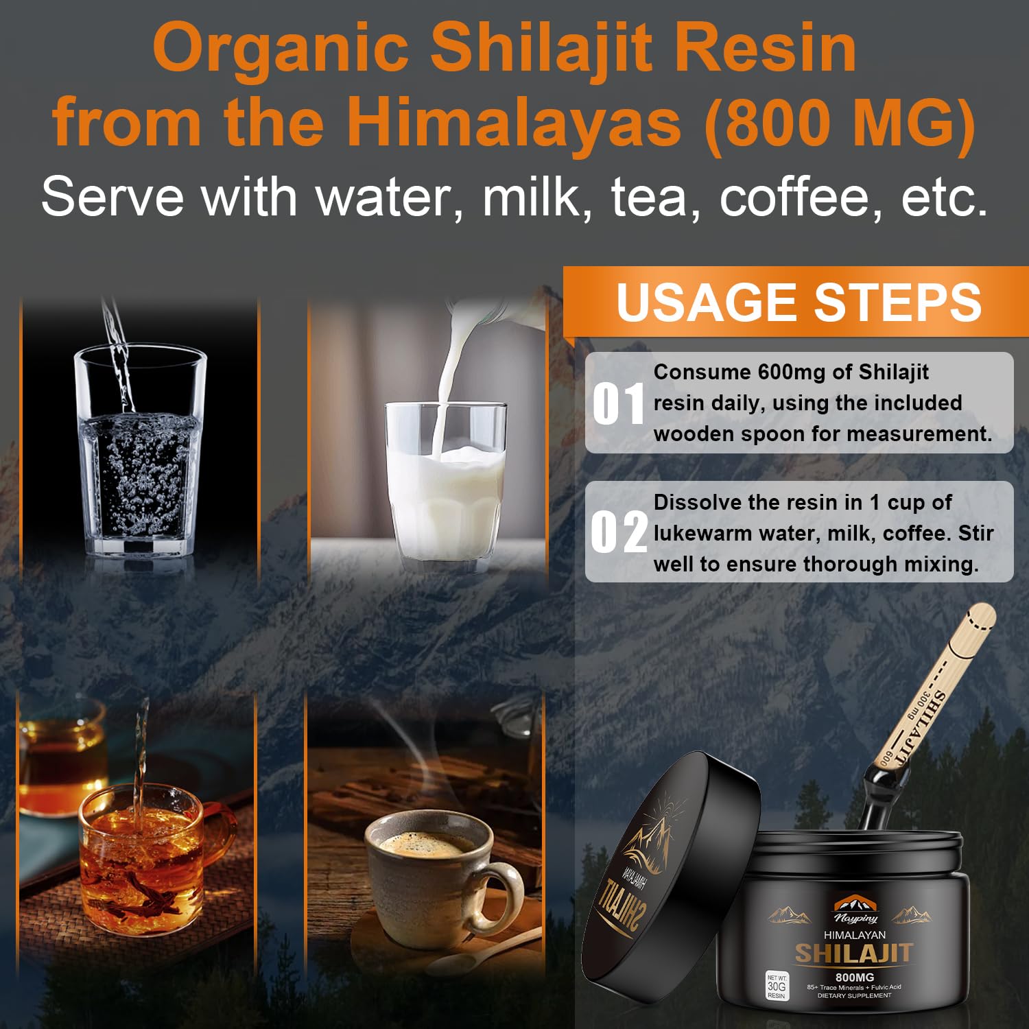 Naypiny Shilajit Resin easy to dissolve in water for a daily ritual.