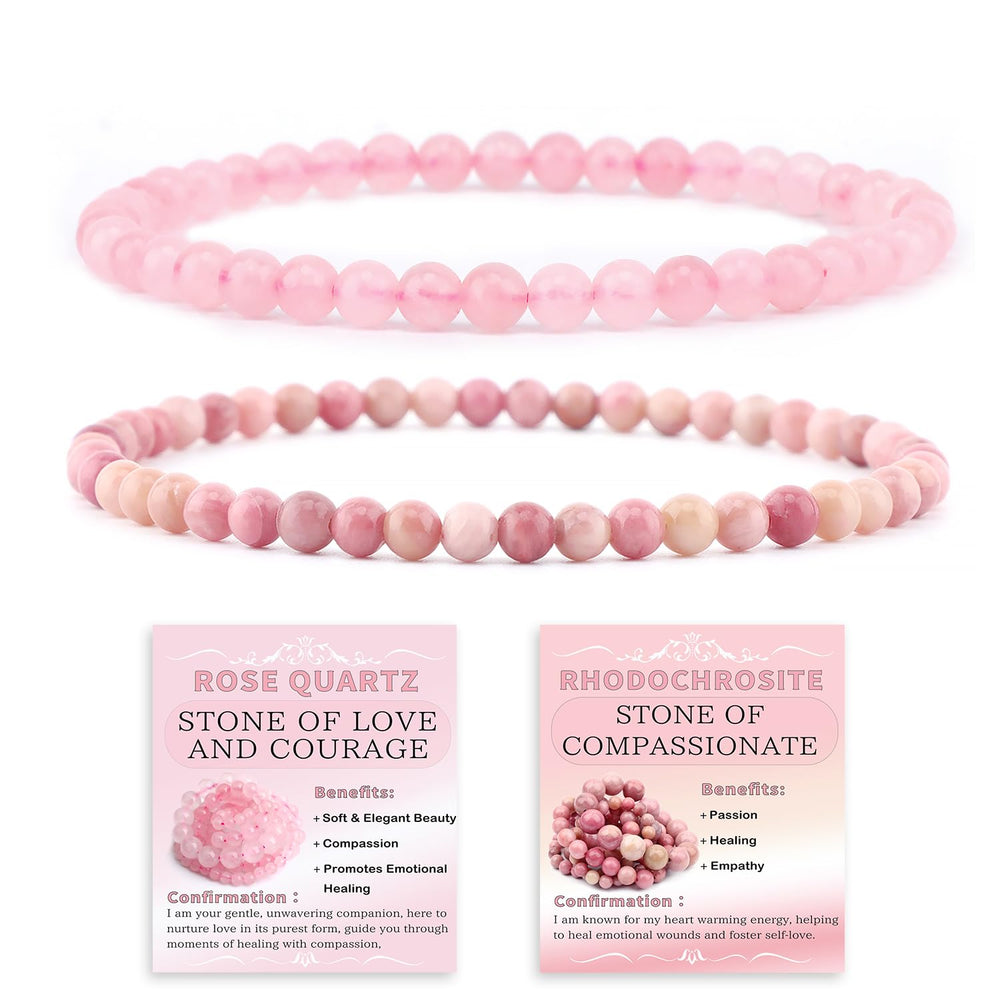 NCB pink quartz and rhodochrosite bracelet closeup for mindful wear