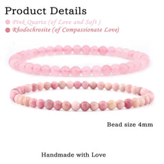 NCB pink quartz rhodochrosite bracelets on wrist showing unisex style