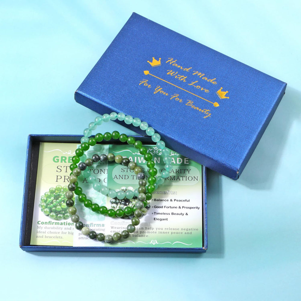 NCB Set of three bracelets shows varied gemstone textures.