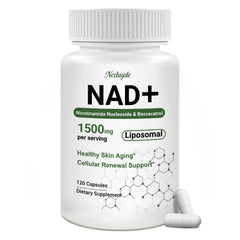 Ncduyde NAD+ liposomal bottle with pour, suggesting daily energy support.
