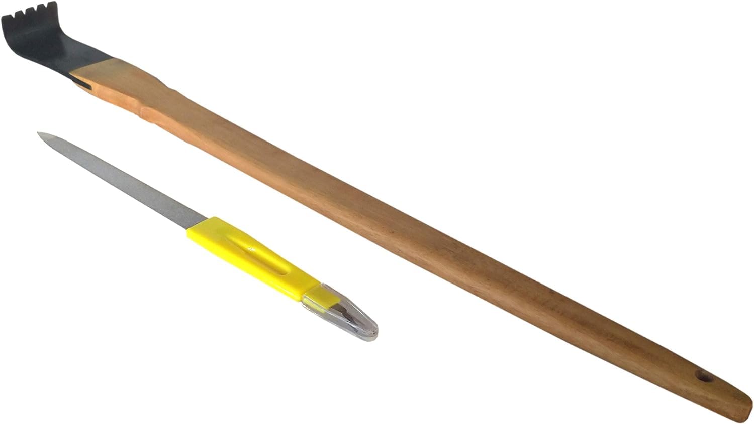 NDC Feels Like Fingernails back scratcher side-handle showing comfortable wooden grip and precise reach.