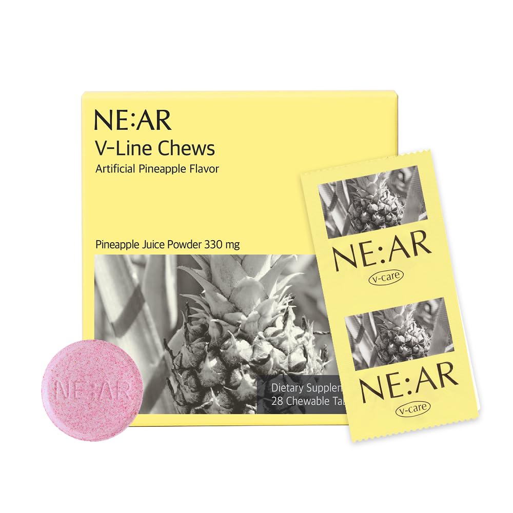 NE:AR V-Line Chews pineapple flavor packaging highlighting daily puffiness support.