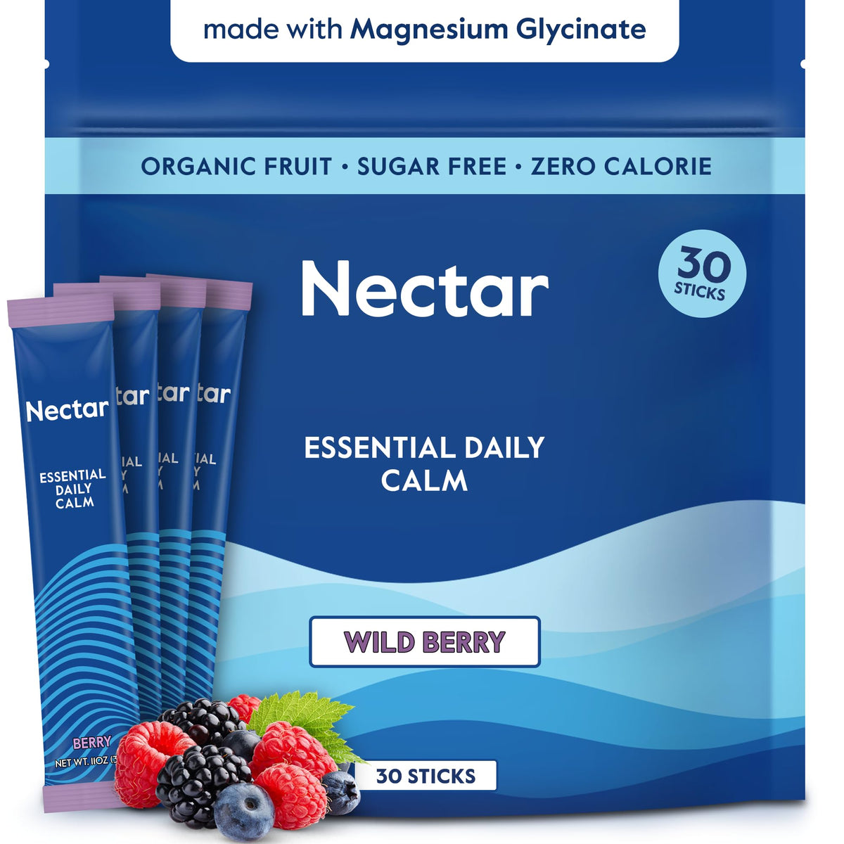 Nectar Calm bottle front, magnesium drink mix for evening relaxation.