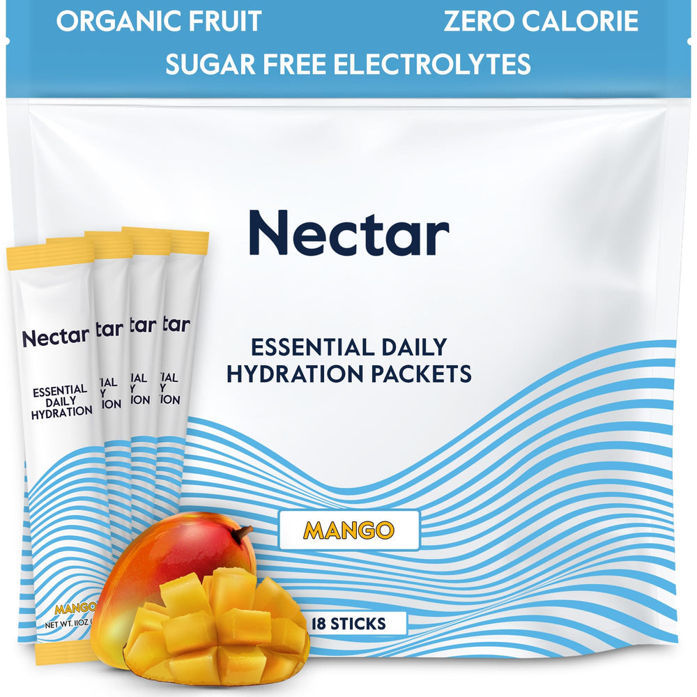 Nectar Hydration Packets Mango 18-pack: convenient daily rehydration with real fruit flavor.