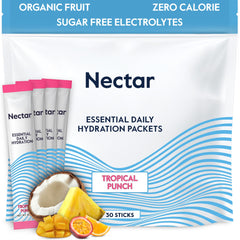Nectar Hydration Packets Tropical Punch bottle pour for zero-calorie hydration on the go