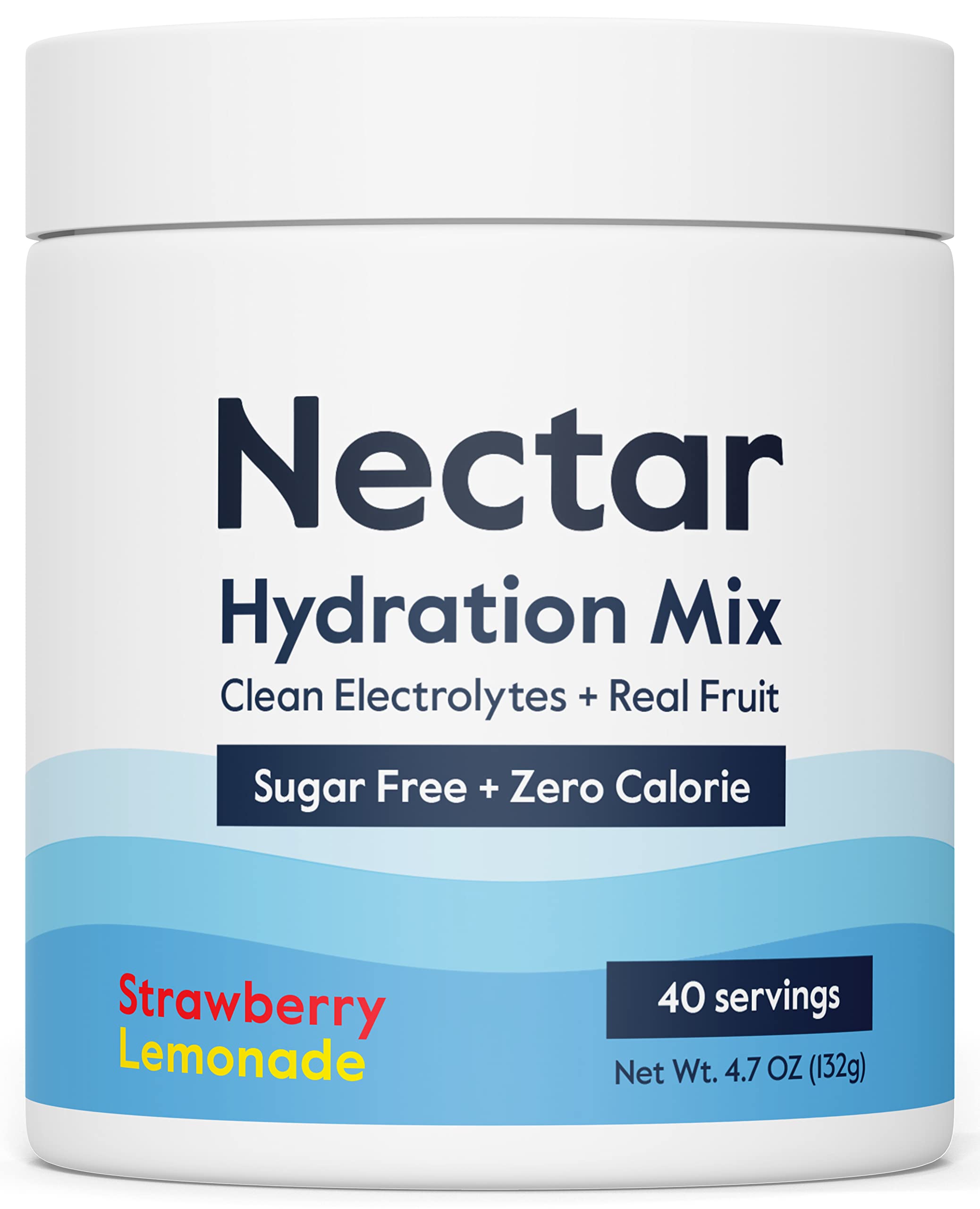 Nectar Sugar Free Electrolytes powder tub label highlights zero calories for quick hydration