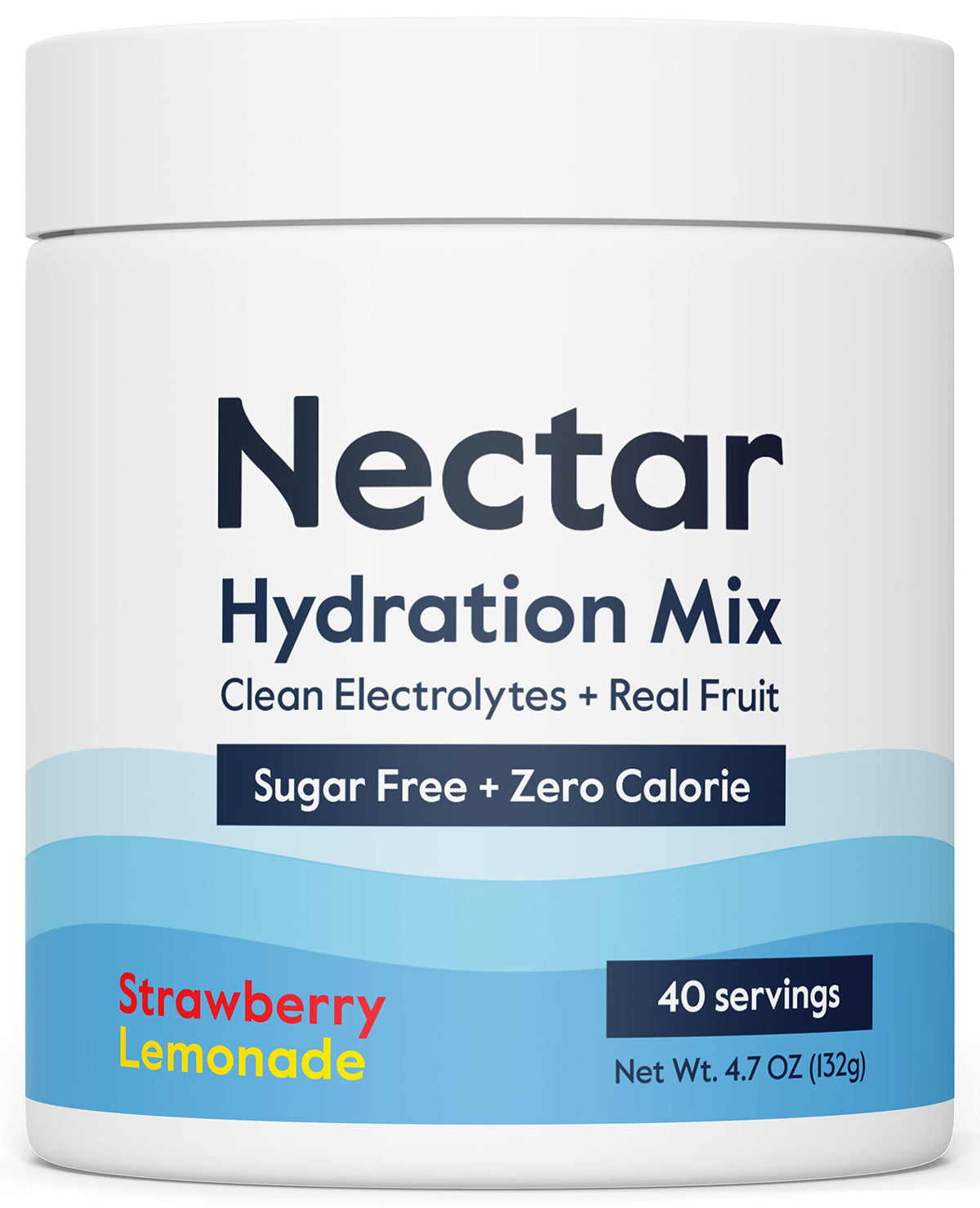 Nectar Sugar Free Electrolytes powder tub label highlights zero calories for quick hydration