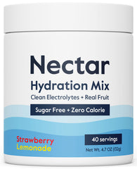 Nectar Sugar Free Electrolytes powder tub label highlights zero calories for quick hydration