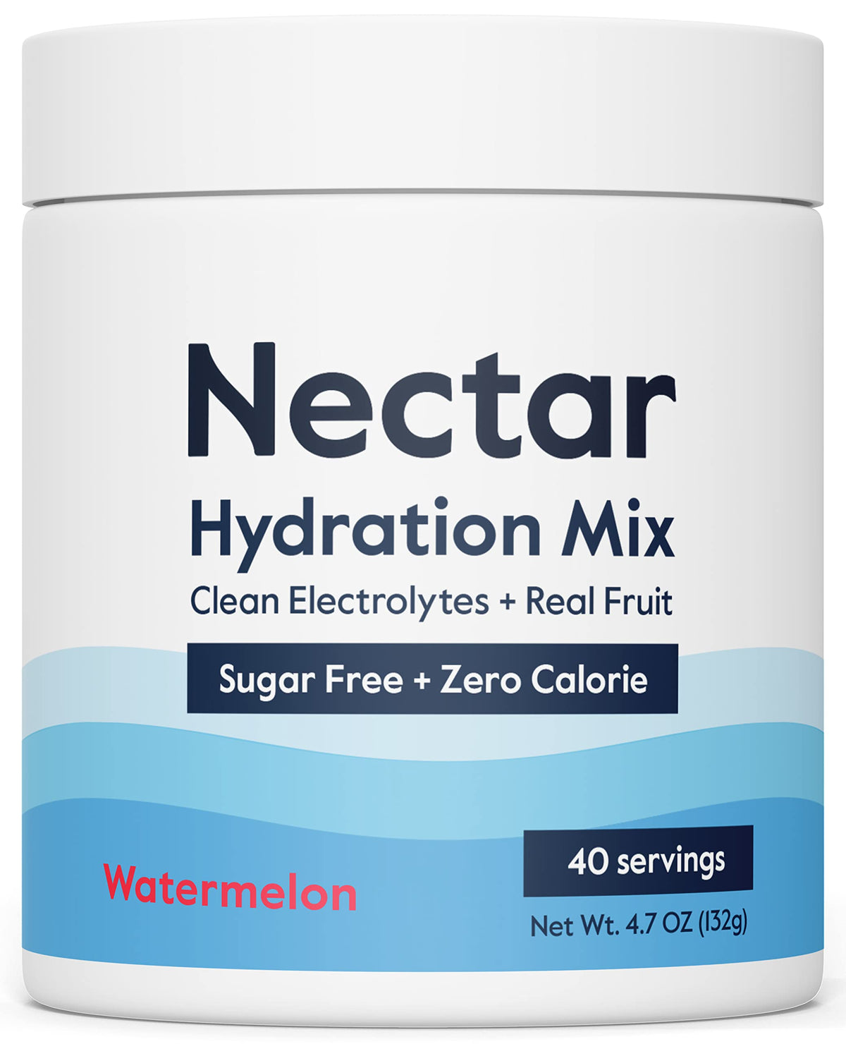 Nectar Sugar Free Electrolytes Powder front view, watermelon flavor, zero calories hydration option