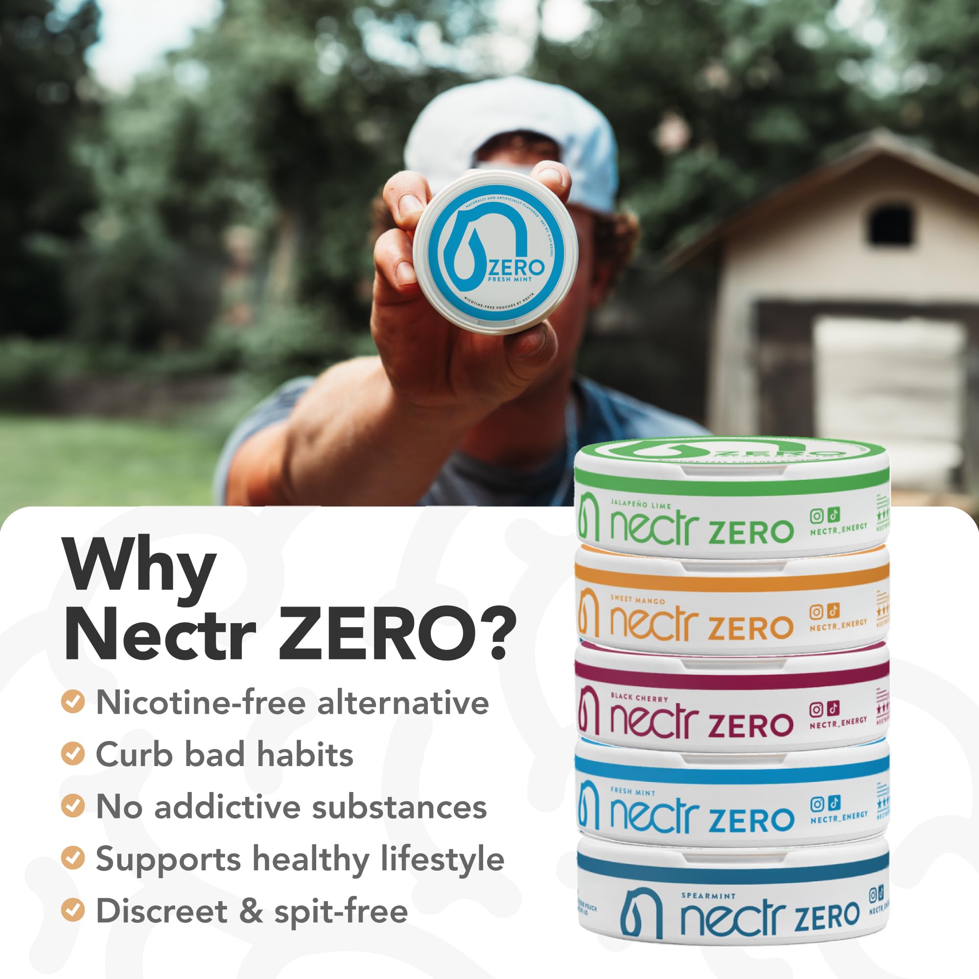 Nectr Energy Zero Pouch in mouth demonstrating buccal use.