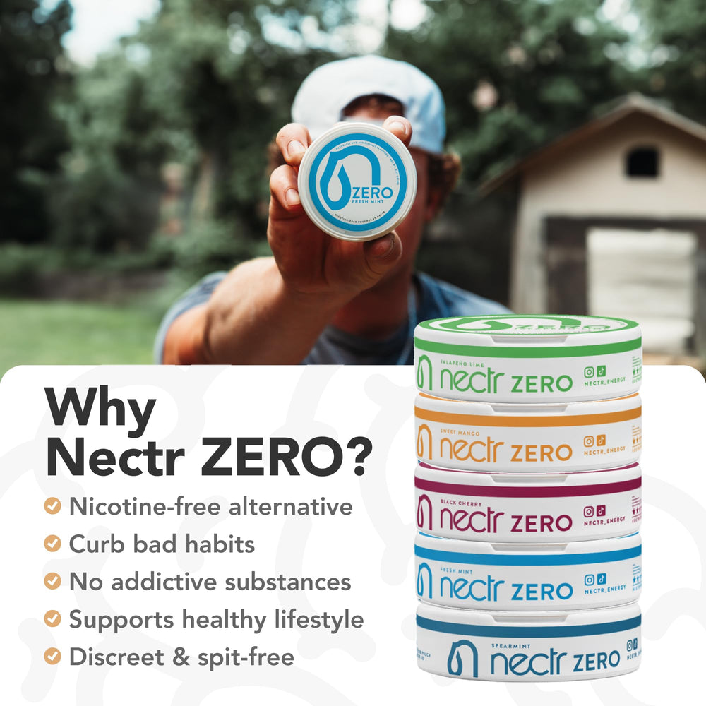 Nectr Energy Zero Pouches open pouch dispenser for on-the-go use
