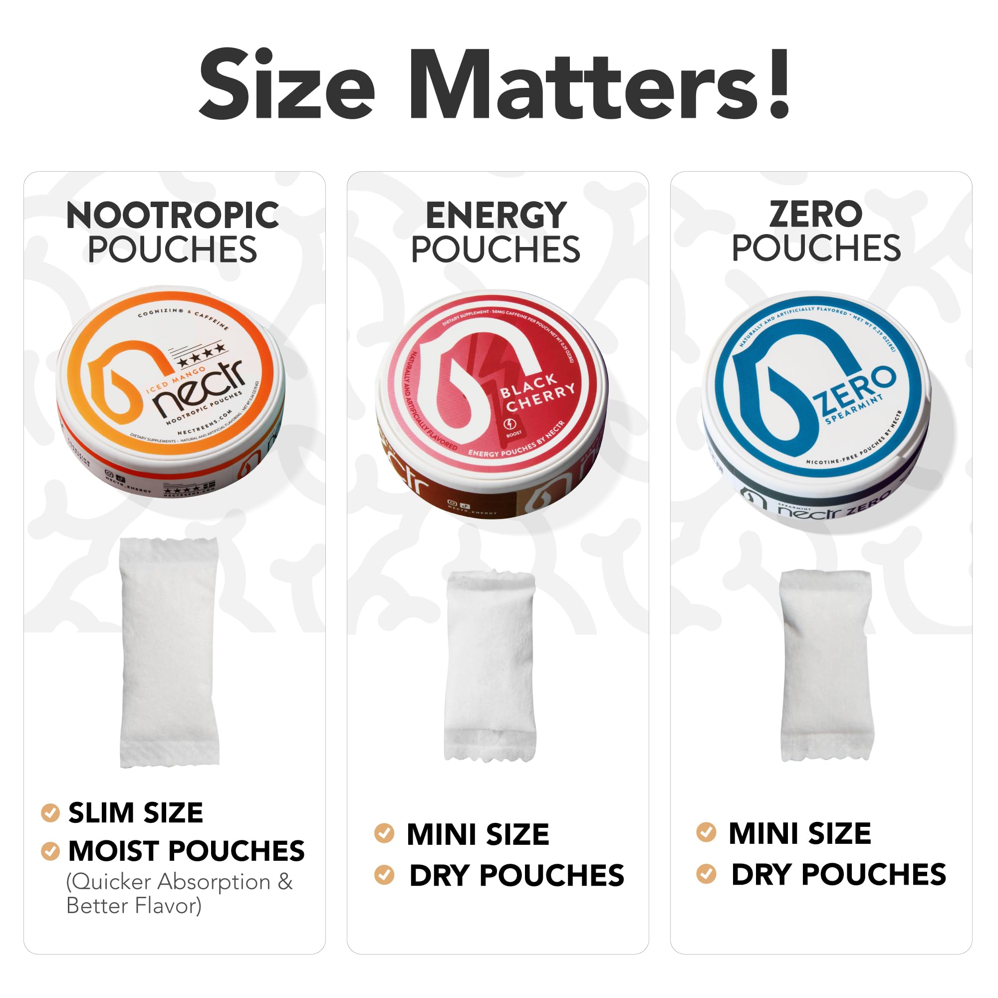 Nectr Energy Zero Pouches pack shown as travel-friendly on-the-go.