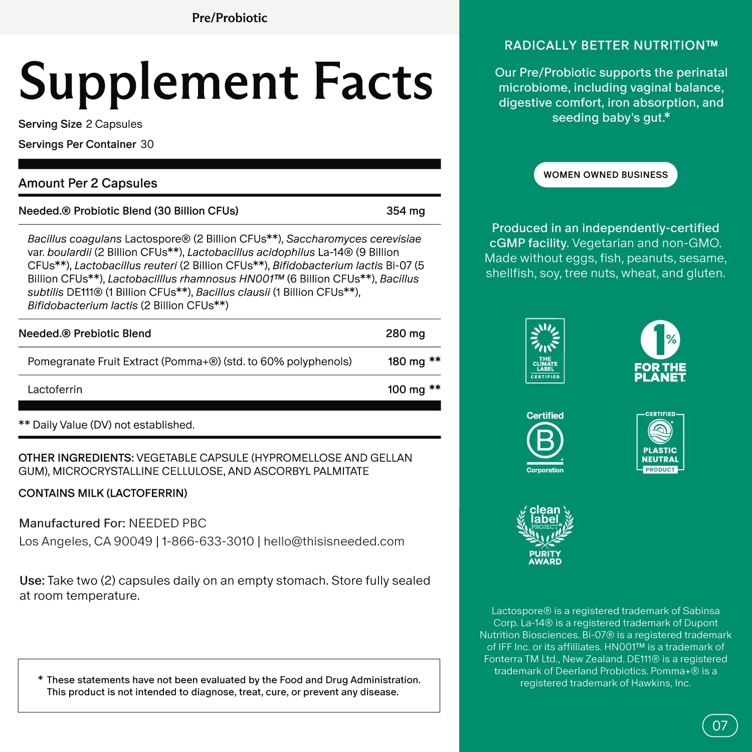Needed Balance bottle pour shows easy daily probiotic intake.