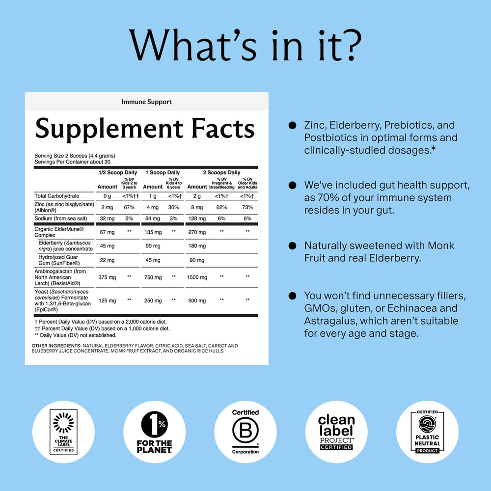 Needed Immune Support Powder scoop included for easy daily dosing.