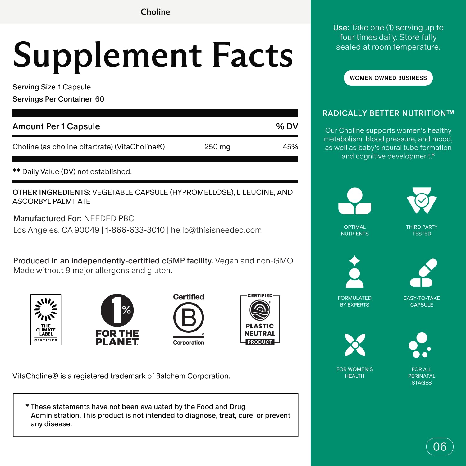 Needed Prenatal Choline capsules arranged with water show effortless daily use.